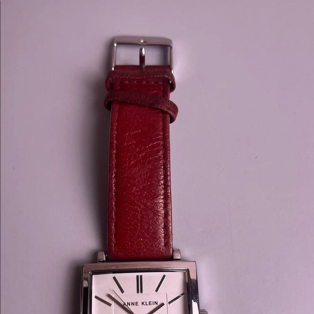 Anne Klein Silver Tone Red Band Women's Quartz Watch New Battery